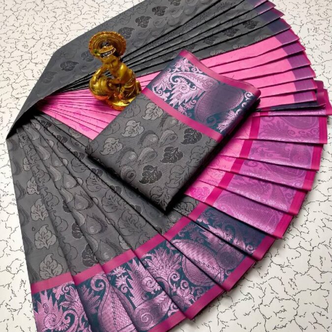 Soft Silk Saree Grey Color